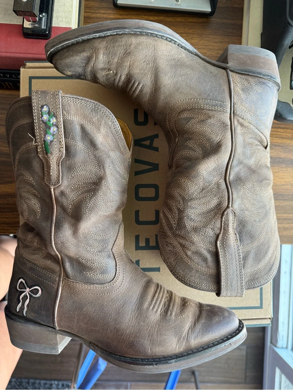 GIRLS Tecovas Brown Leather Western Boots
